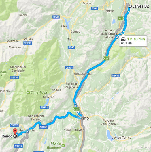 Mappa da Laives a Rango